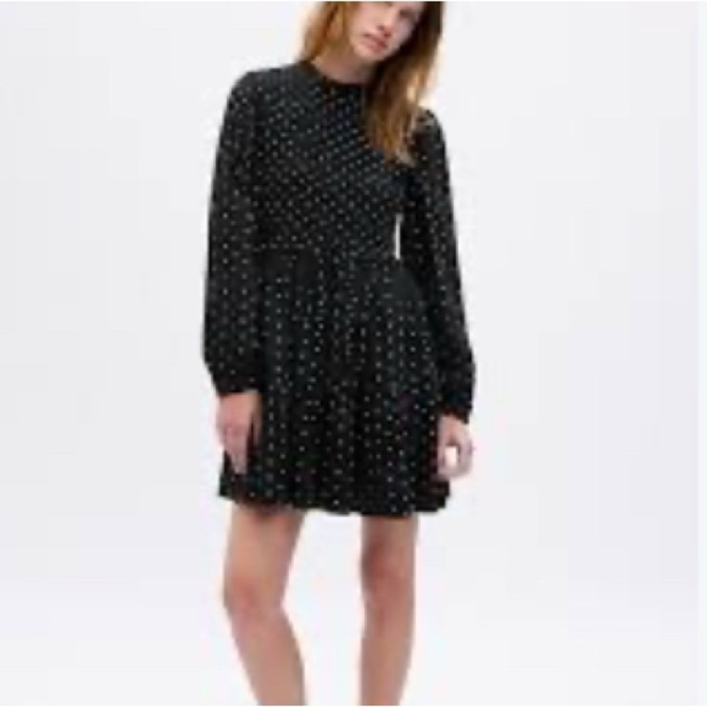 GAP Black Long-Sleeve Polka Dot Dress 100% Cotton Size XL